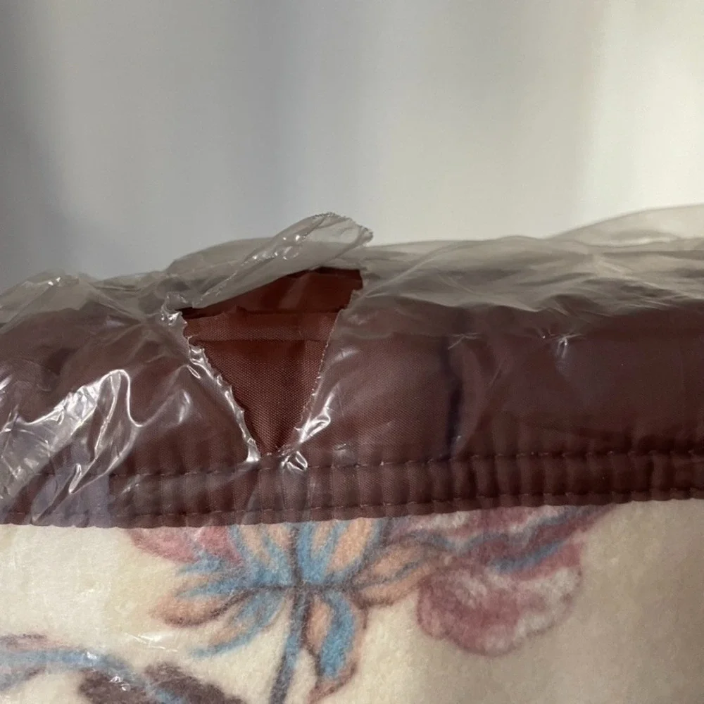 Esmond‎ Brown Floral Satin Trim Twin Fleece Polyester Blanket NOS
